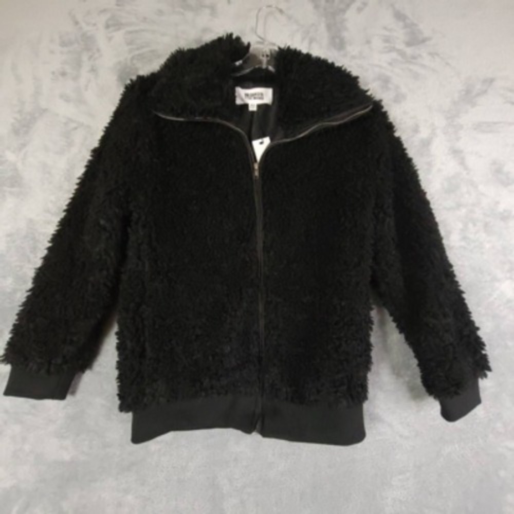 BB Dakota Steve Madden Jacket Womens Fleece Coat Black‎ Shaggy Full Zip XS New